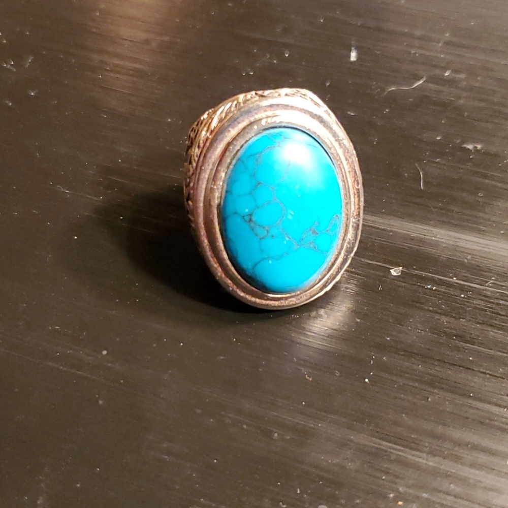Bold Simulated Turquoise Cocktail Ring Size 8